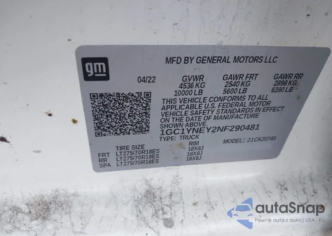 2022 Chevrolet Silverado 2500Hd 4Wd Standard Bed Lt из США, поврежденный, VIN 1GC1YNEY2NF290481